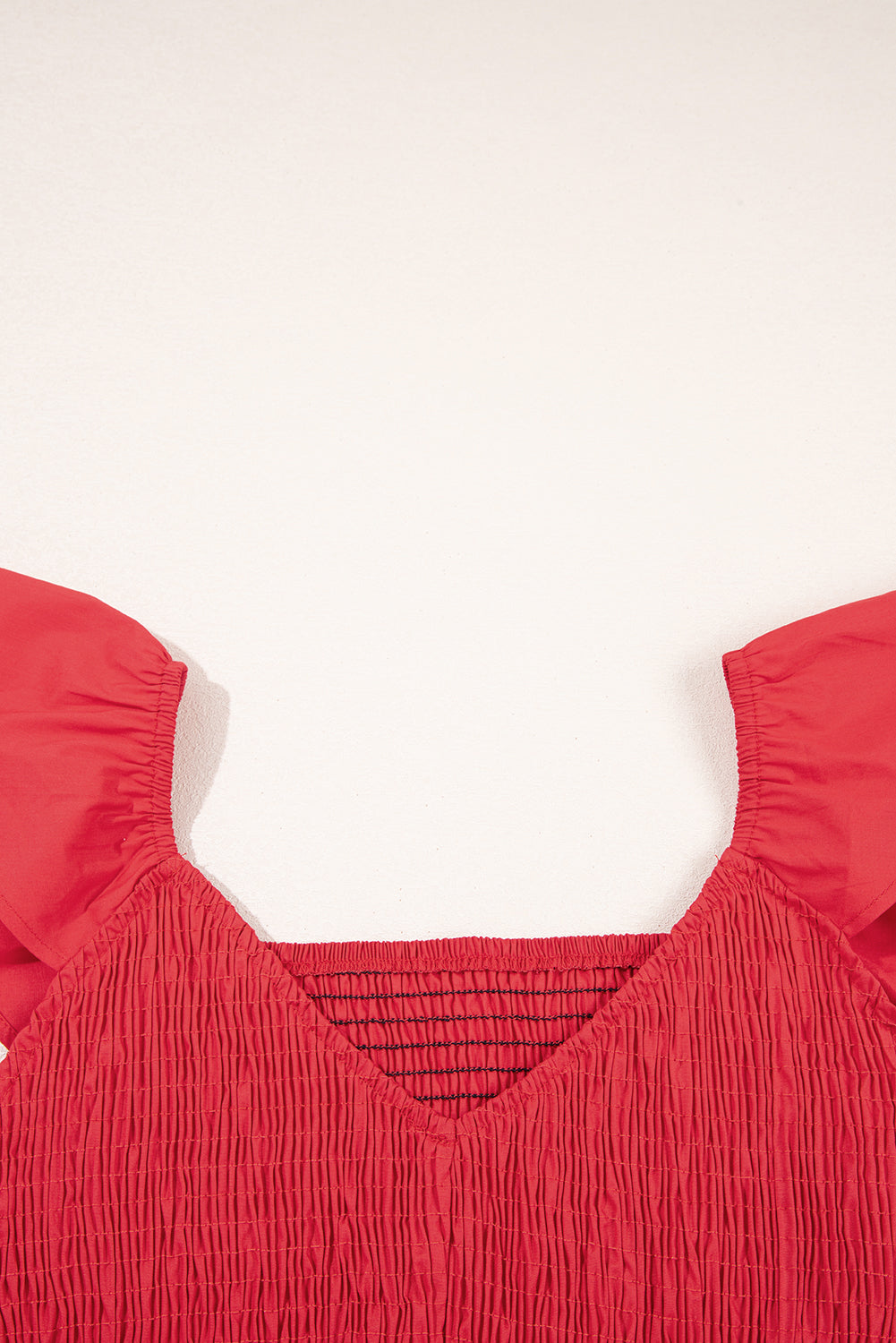 Fiery Red V Neck Flutter Sleeve Smocked Bodice High Waist Ruffle Maxi Dress