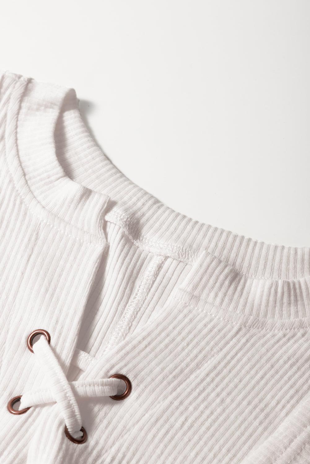 White Ribbed Texture Lace Patchwork Short Sleeve Top