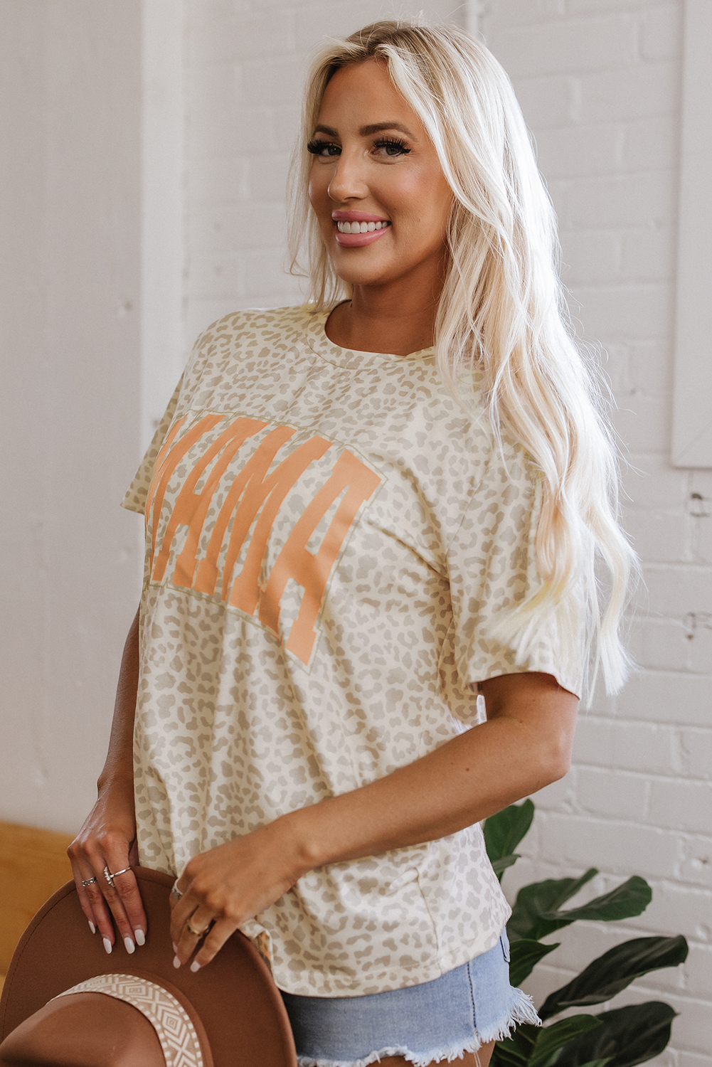 Yellow MAMA Letter Graphic Leopard Loose Tee