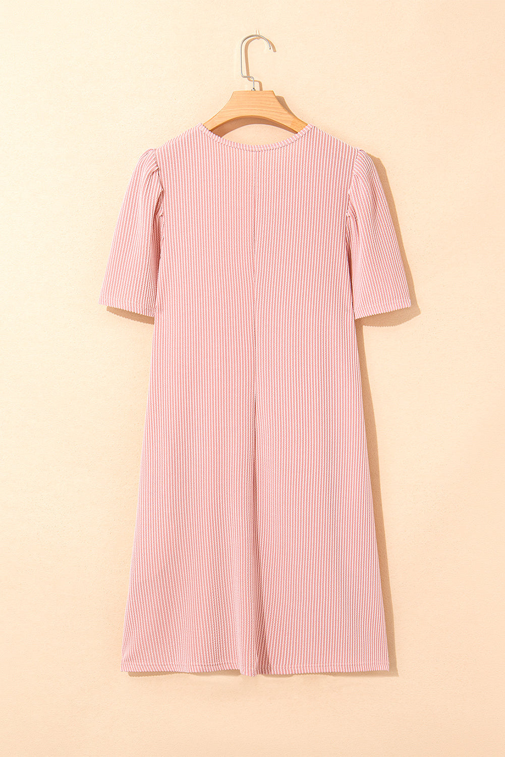 Blossom Corded Knit Crew Neck Puff Sleeve Shift Mini Dress