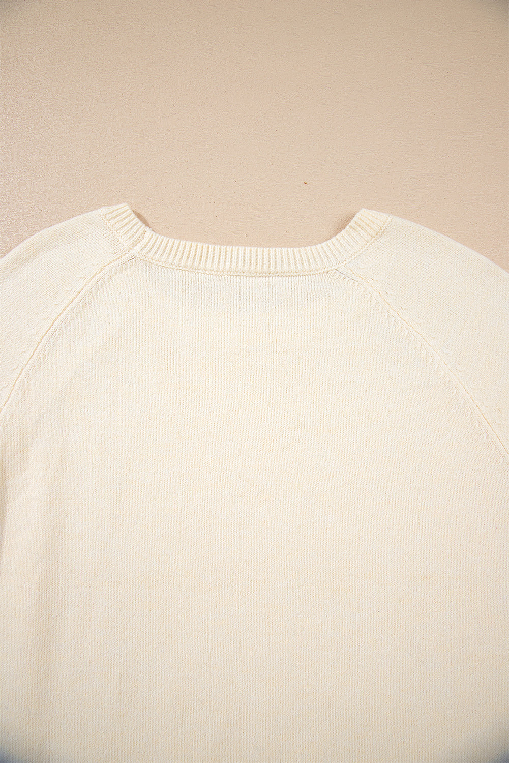 White Buttoned Bishop Sleeve Crew Neck Sweater