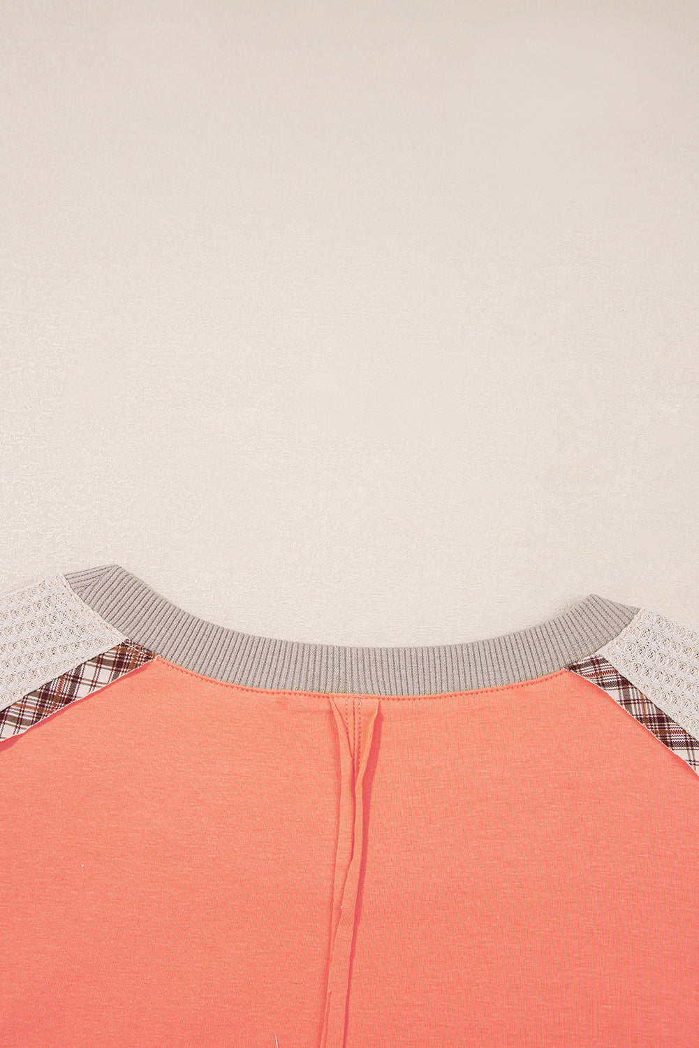 Grapefruit Orange Plaid Waffle Flower Patchwork Bracelet Sleeve Top