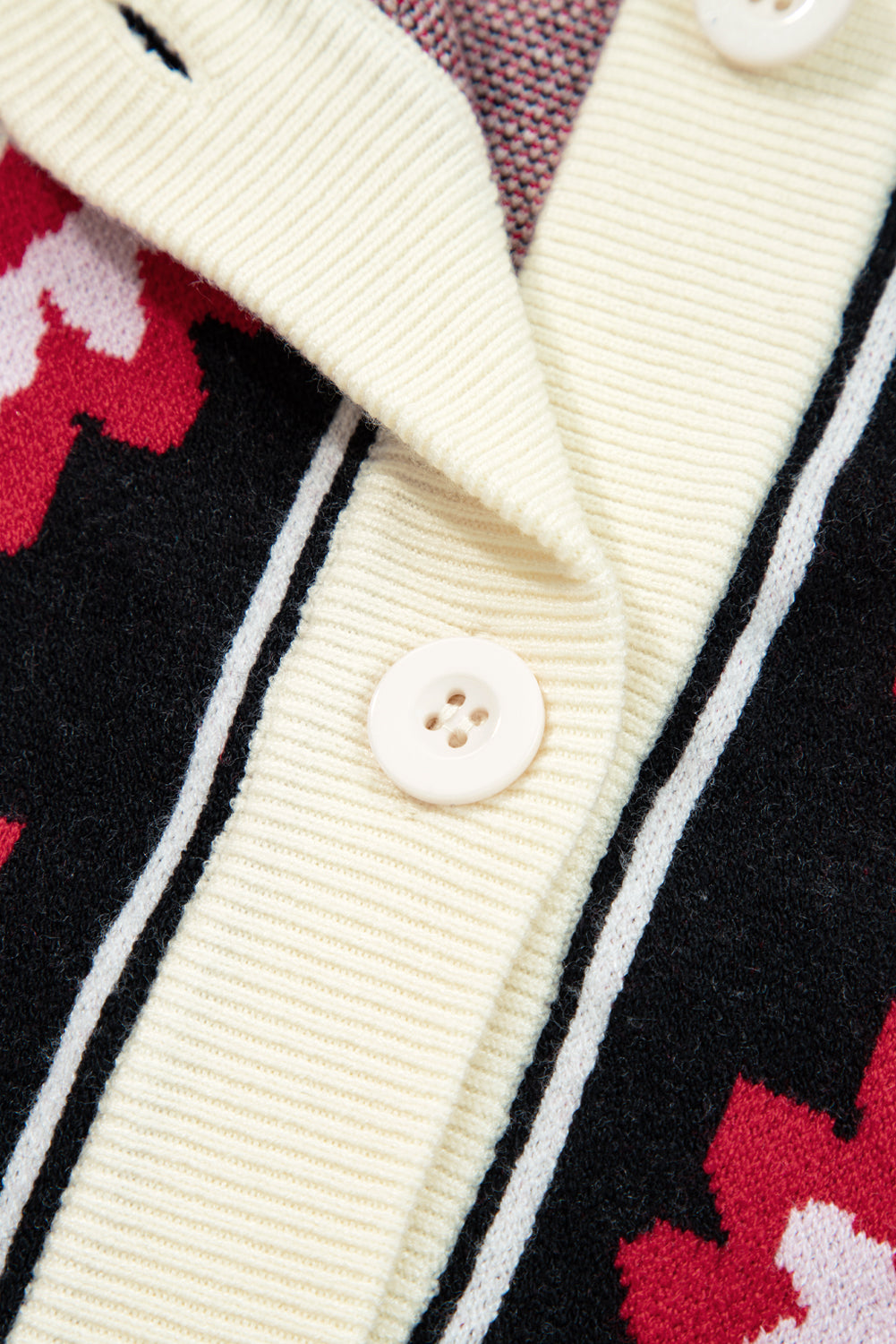 Black Floral Print Buttoned Front V Neck Knit Cardigan