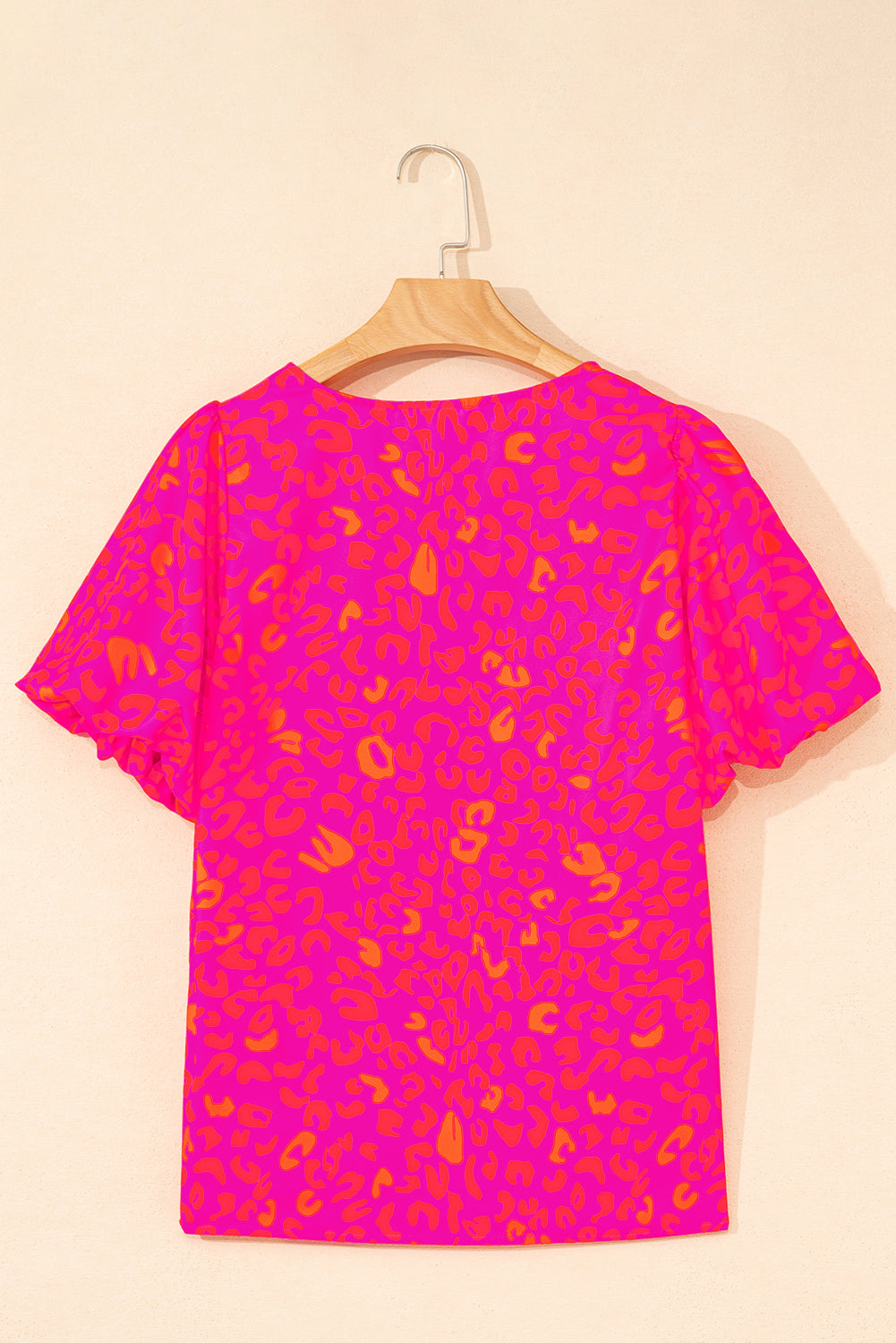 Rose Leopard Printed Puff Sleeve Top