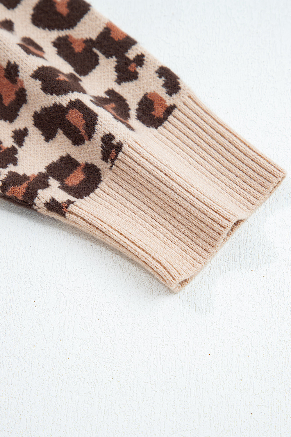 Khaki Leopard Print High Neck Shift Mini Sweater Dress