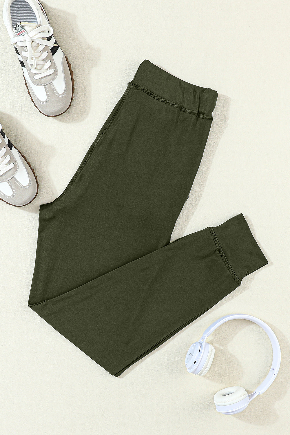 Moss Green Drawstring Elastic Waistband Pocketed Joggers
