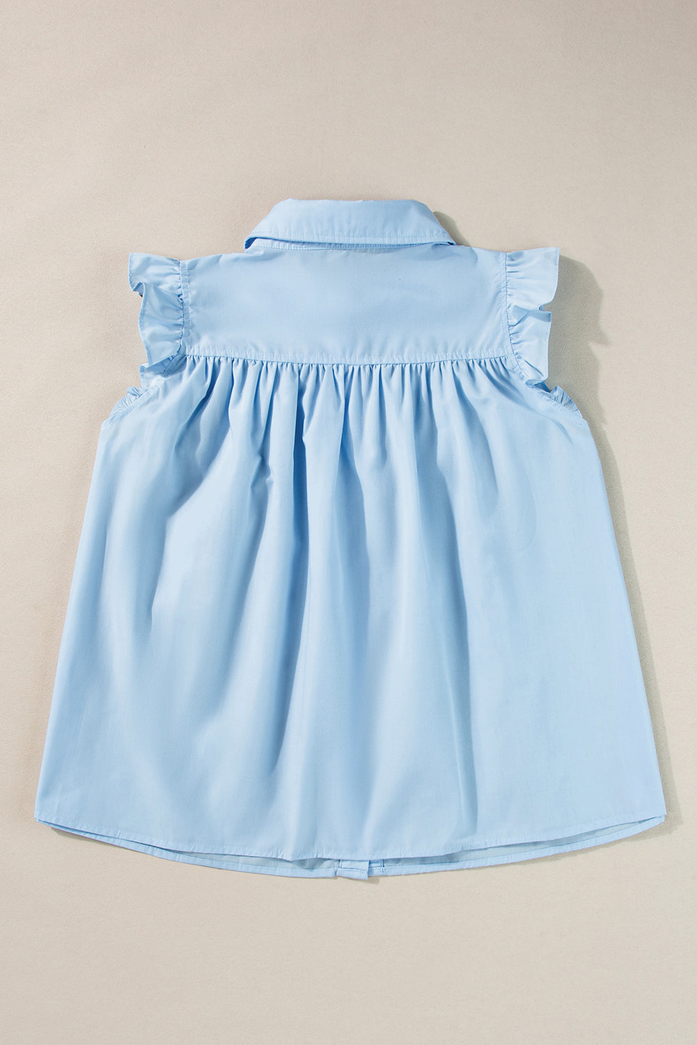 Sky Blue Ric Rac Trim Frilly Sleeveless Shirt