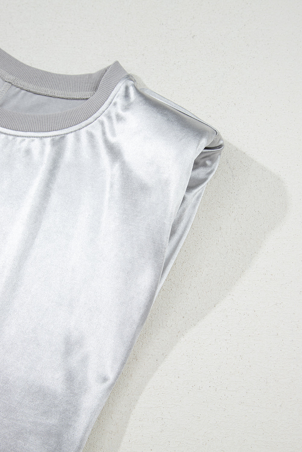 Silvery Metallic Luster Crew Neck Shift Tank Top