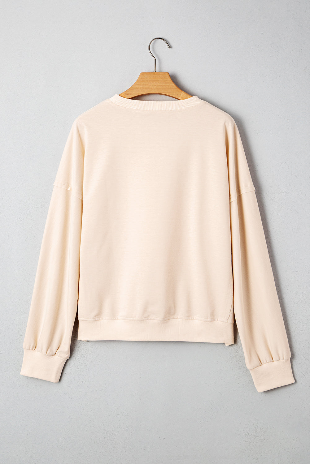 Beige Raw Edge Flower Patch Drop Shoulder Casual Top