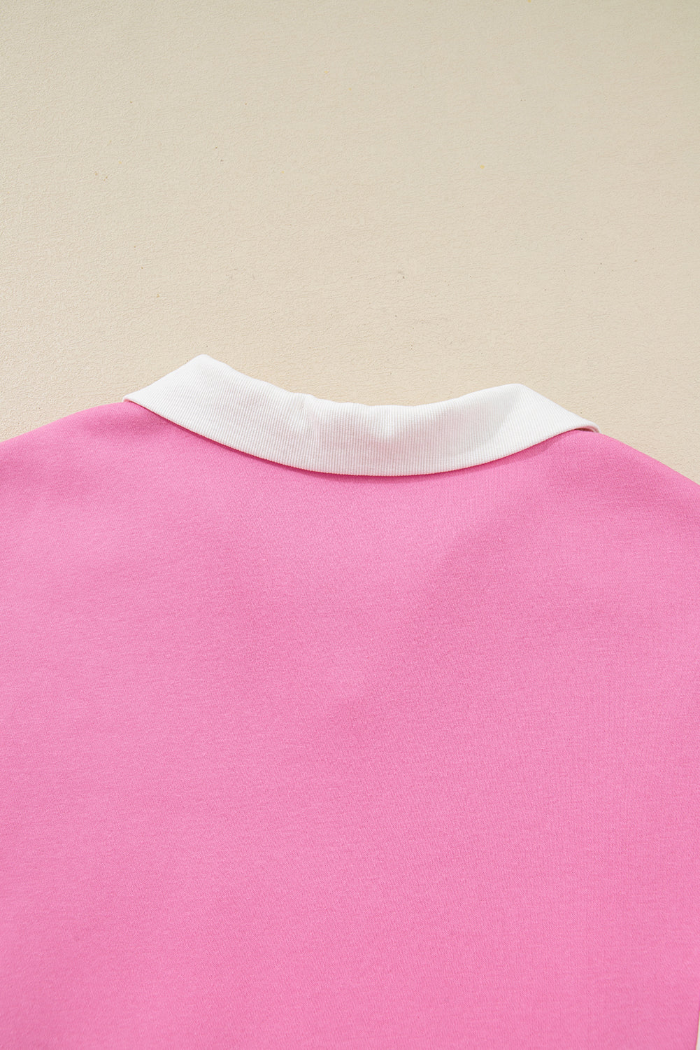 Pink Plus Size Contrast Polo Collar Floral Patchwork Elastic Cuffs Long Sleeve Top