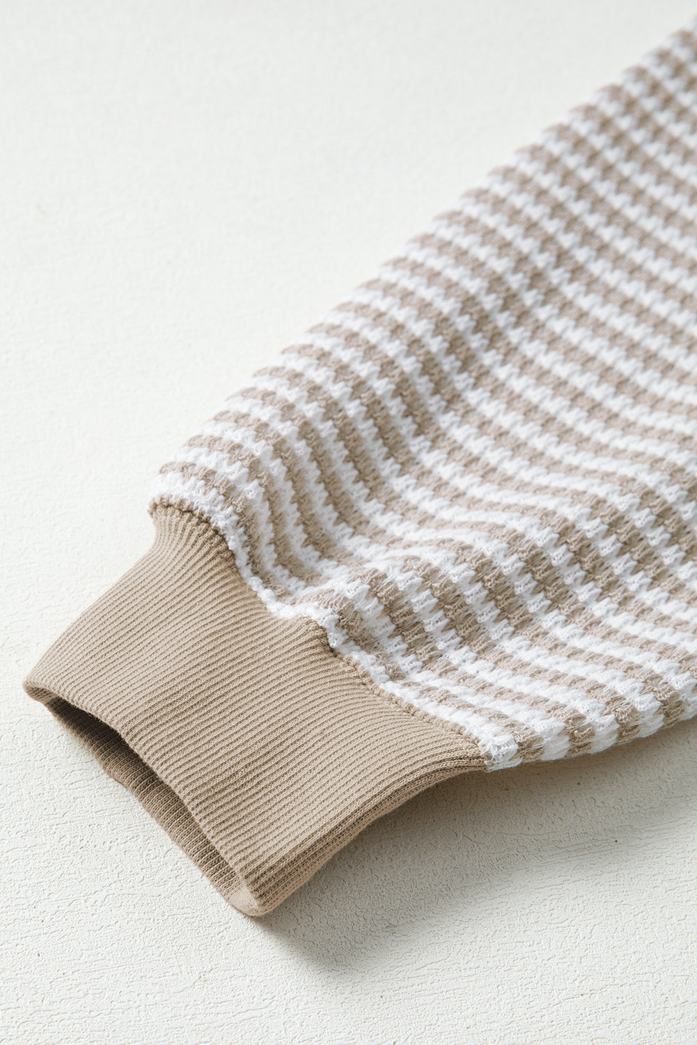 Brown Stripe Ribbed Trim Drop Shoulder Long Sleeve Oversize Top