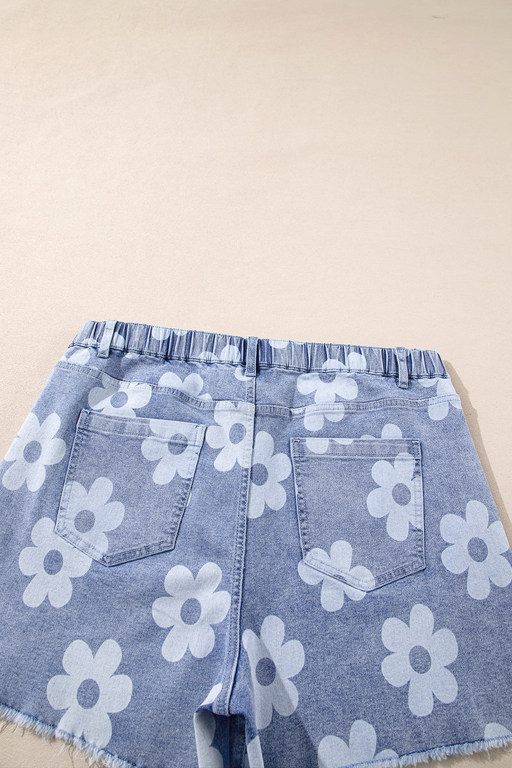 Ashleigh Blue Floral Pattern High Waist Raw Hem Plus Size Denim Shorts