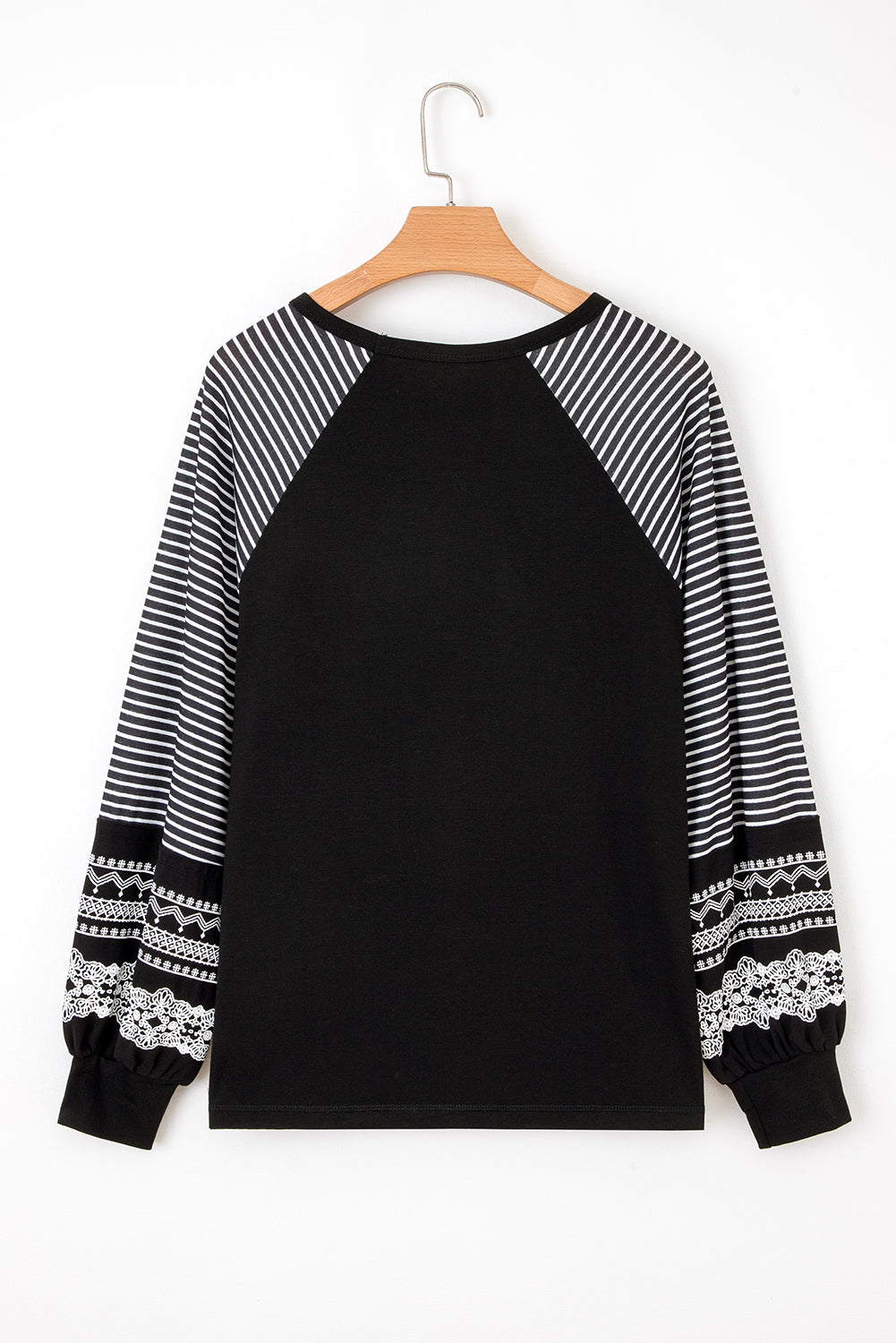Black Contrast Print Striped Raglan Long Sleeve Loose Top