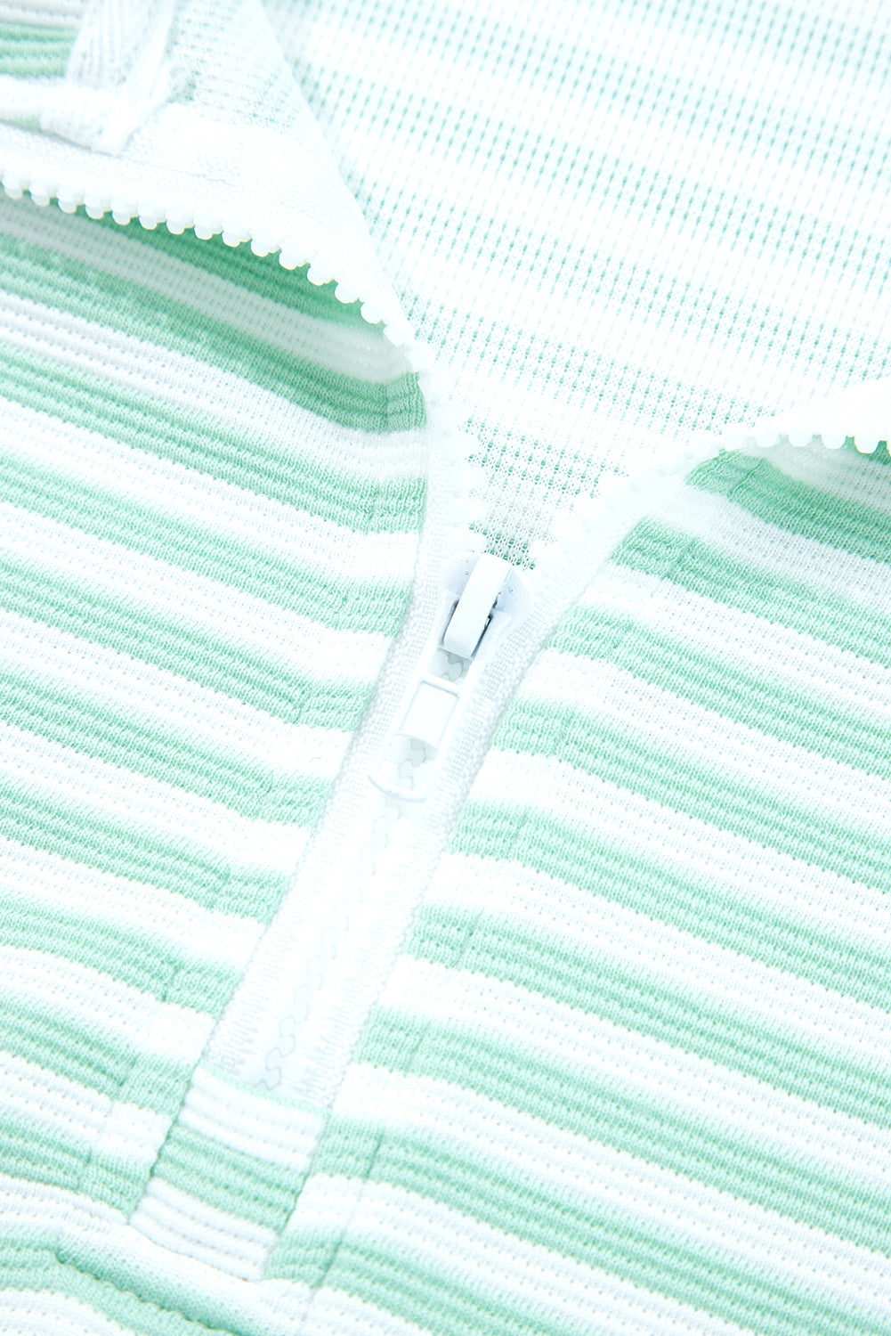 Green Stripe Quarter Zip Collar Pullover Long Sleeve Top