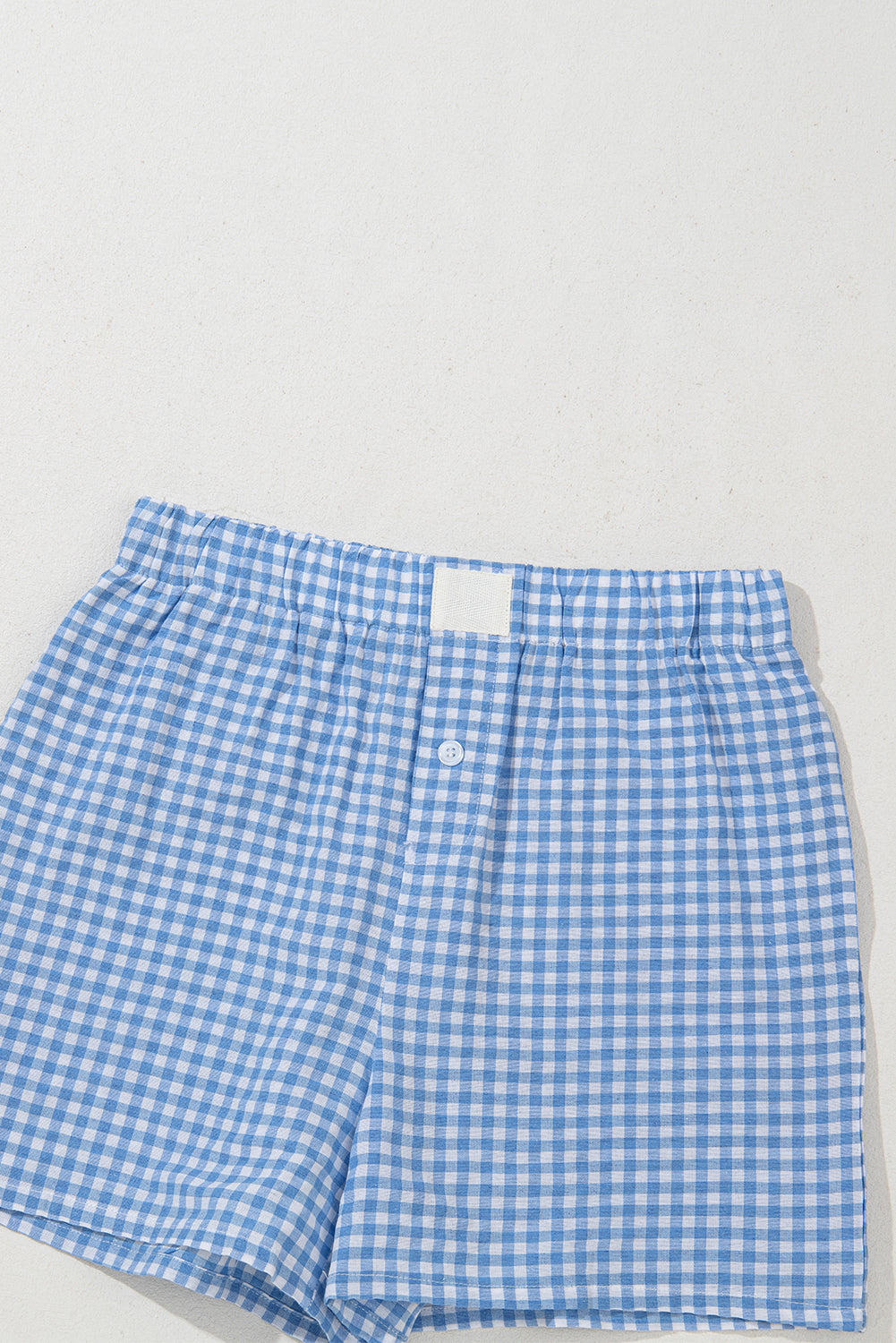 Blue Gingham Printed High Waist Shorts