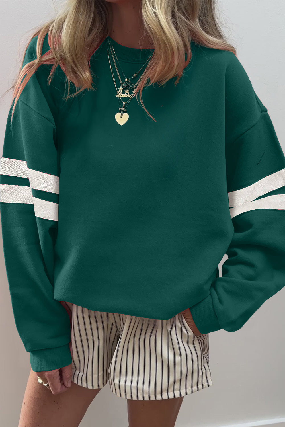 Evergreen Varsity Striped Detail Drop Shoulder Oversized Sweatshirt