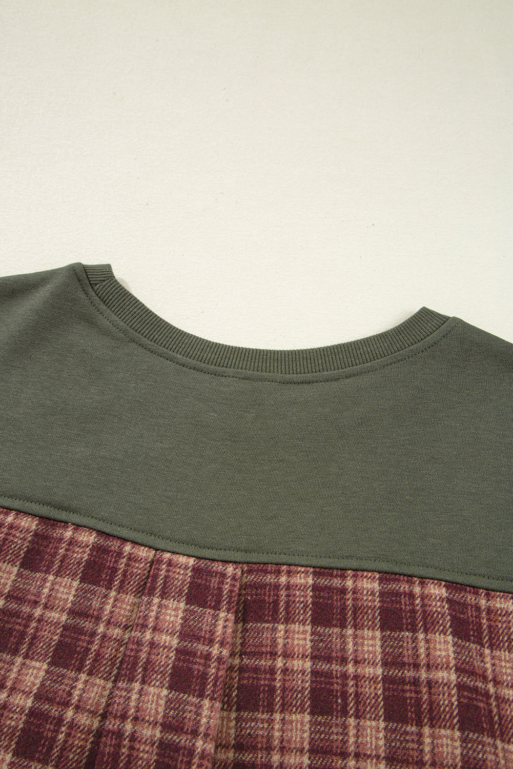 Moss Green Vintage Plaid Patchwork Drop Shoulder Sweatshirt