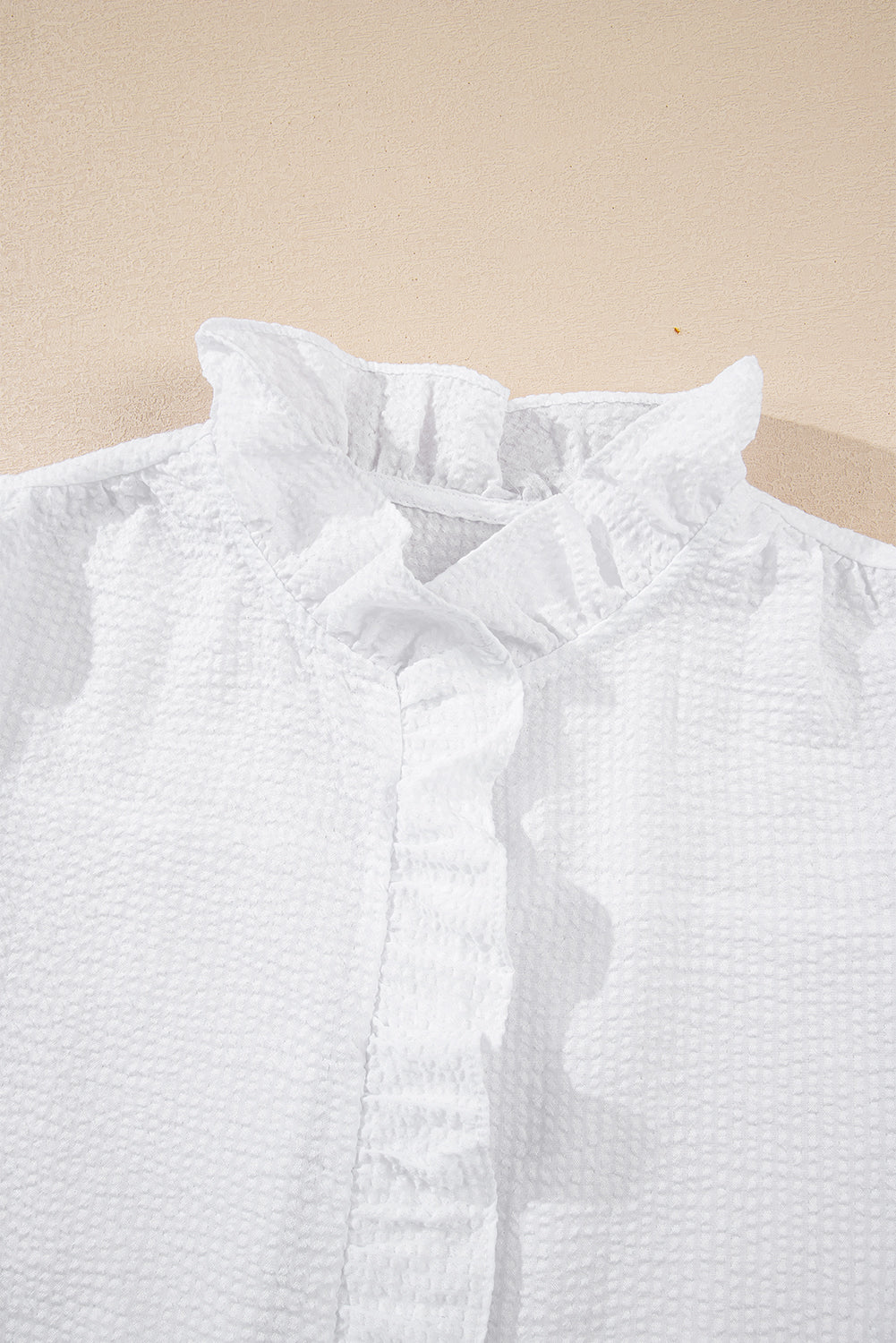 White Striped Ruffle Short Bubble Sleeve Shirt