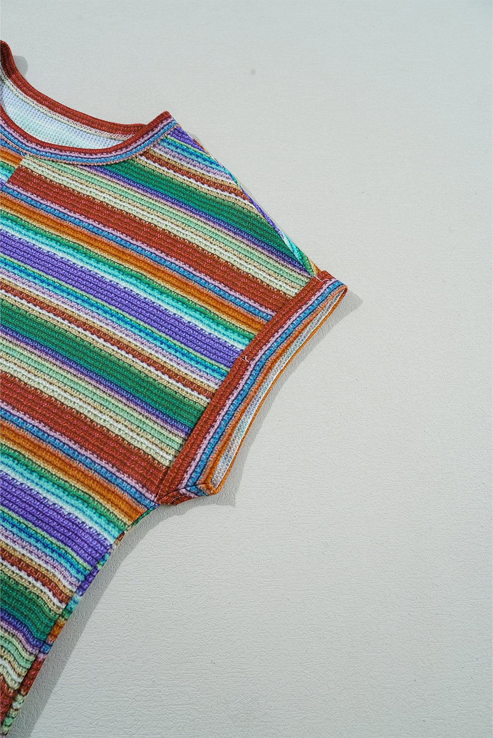 Multicolour Striped Pattern Twist Hem Short Sleeve Top