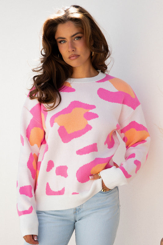 Sachet Pink Playful Leopard Print Drop Shoulder Baggy Sweater
