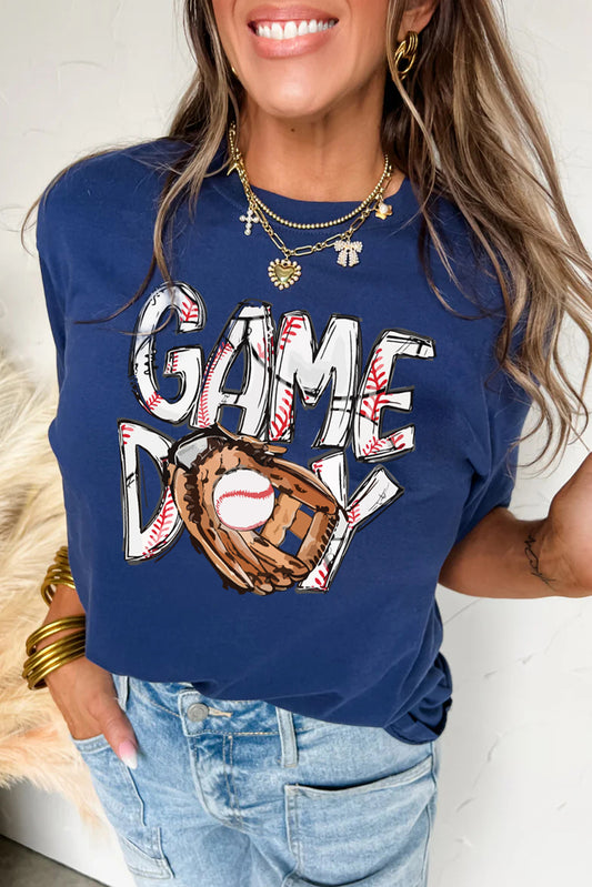 Blue GAME DAY TOUCH DOWN Graphic T Shirt