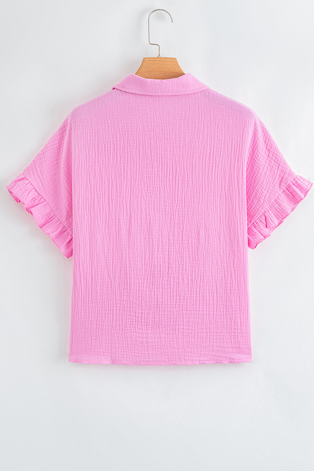 Bonbon Mineral Wash Textured Ruffle Trim Short Sleeve Shirt