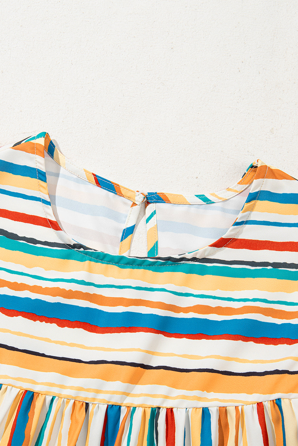 Multicolour Vibrant Stripes Printed Flutter Sleeve Babydoll Blouse