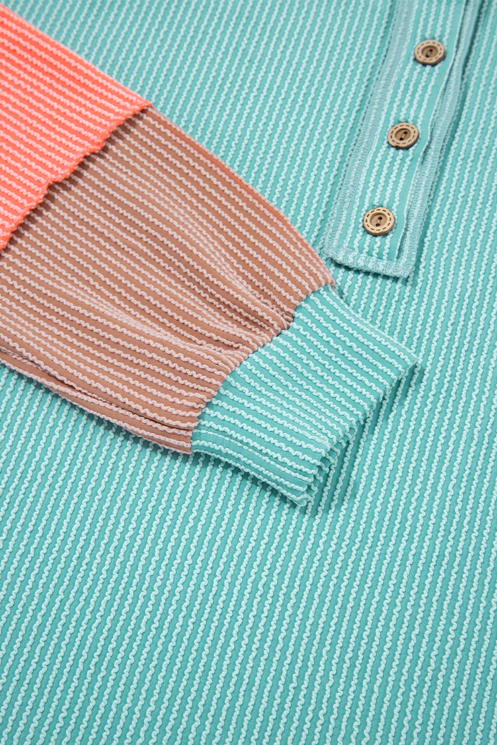 Multicolour Twisted Ribbed Knit Colorblock Henley Top