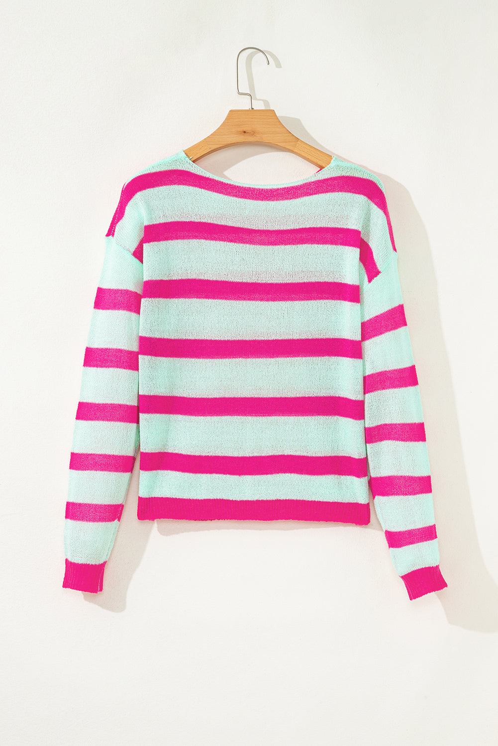 Green Stripe Round Neck Casual Sweater