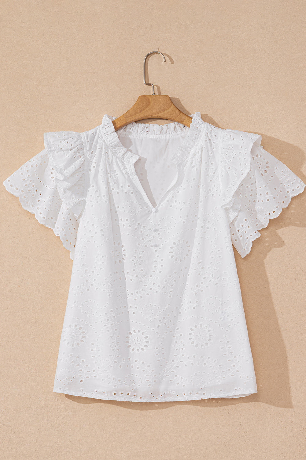 White Broderie Anglaise Ruffle Short Sleeve Blouse