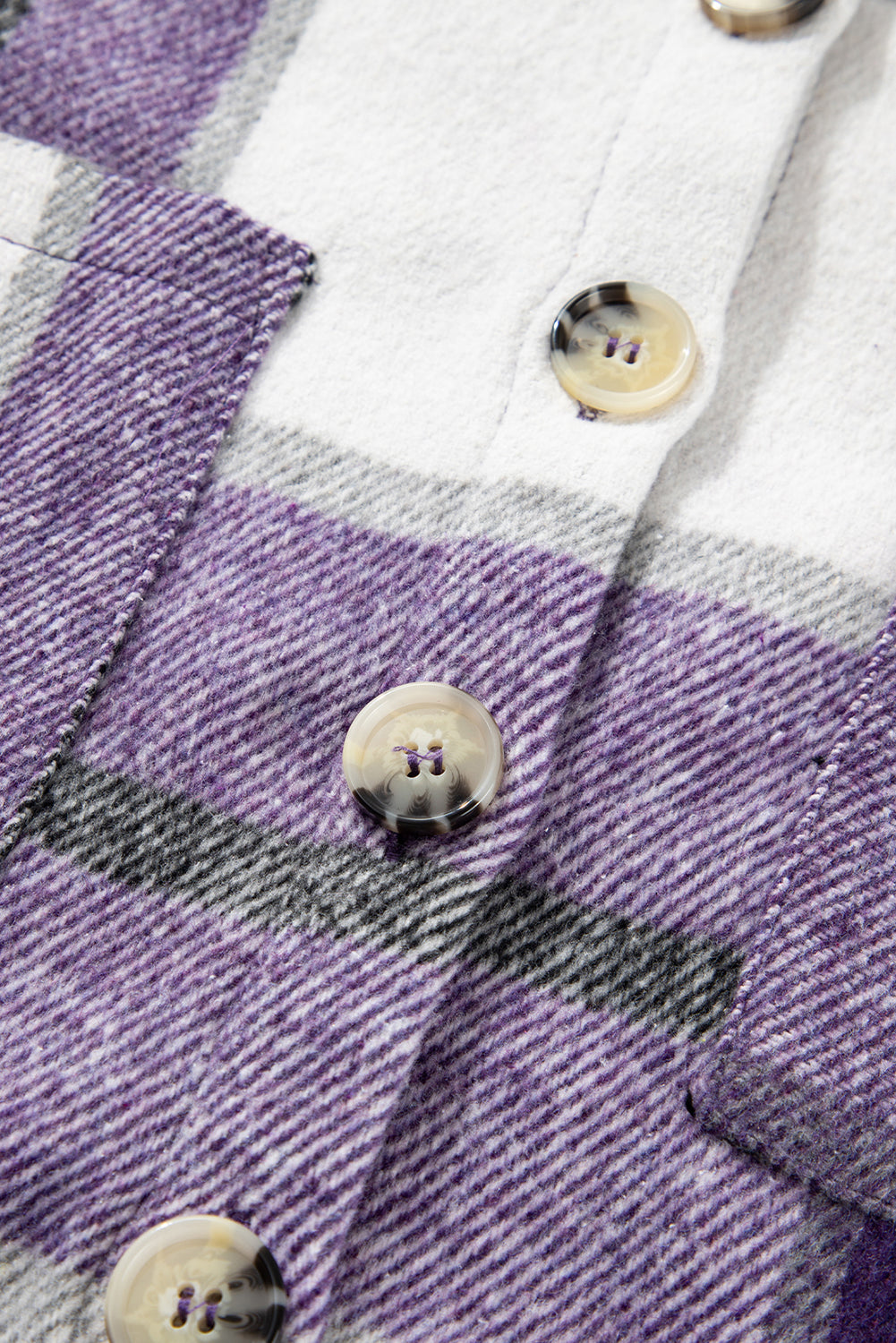 Purple Plaid Color Block Buttoned Long Sleeve Jacket with Pocket