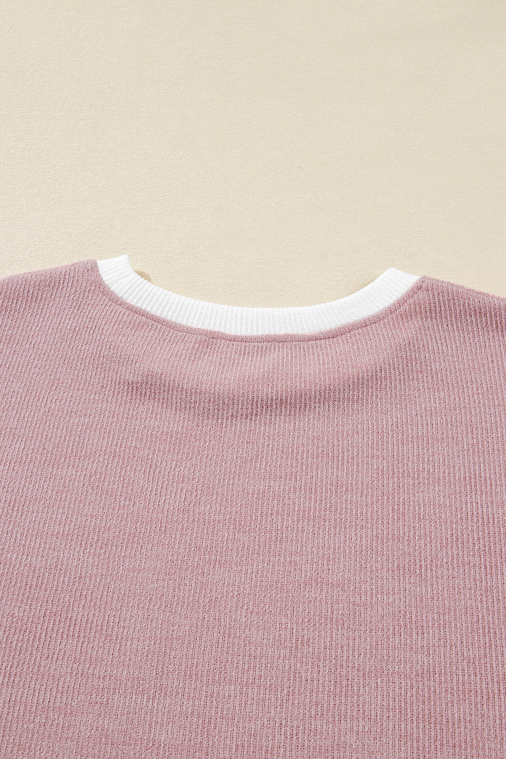 Light Pink Contrast Trim Knitted Drop Shoulder Plus Size Top