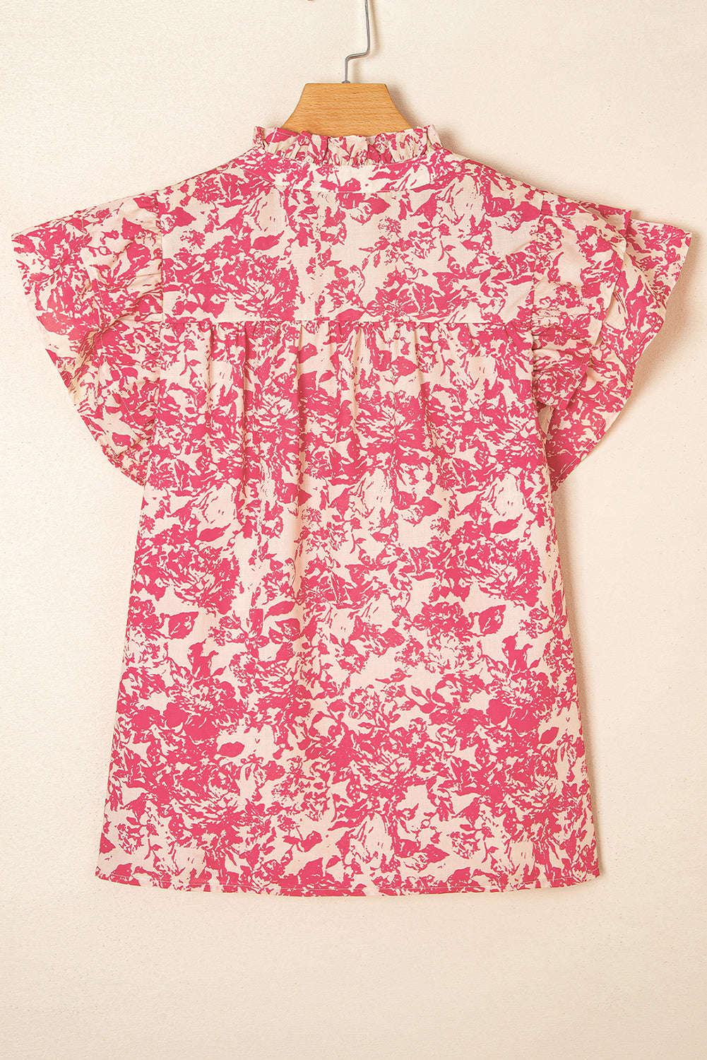 Rose Allover Printed Half Button Neck Ruffle Sleeve Blouse