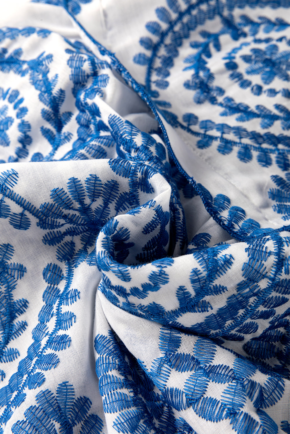 Blue Boho Print Flutter Sleeve Crew Neck Blouse