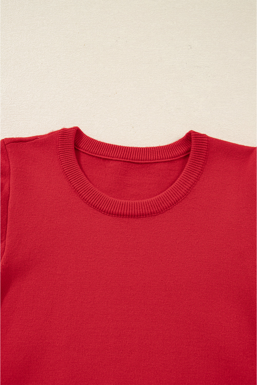 Racing Red Pearl Embellished Double Ruffle Short Sleeve Sweater