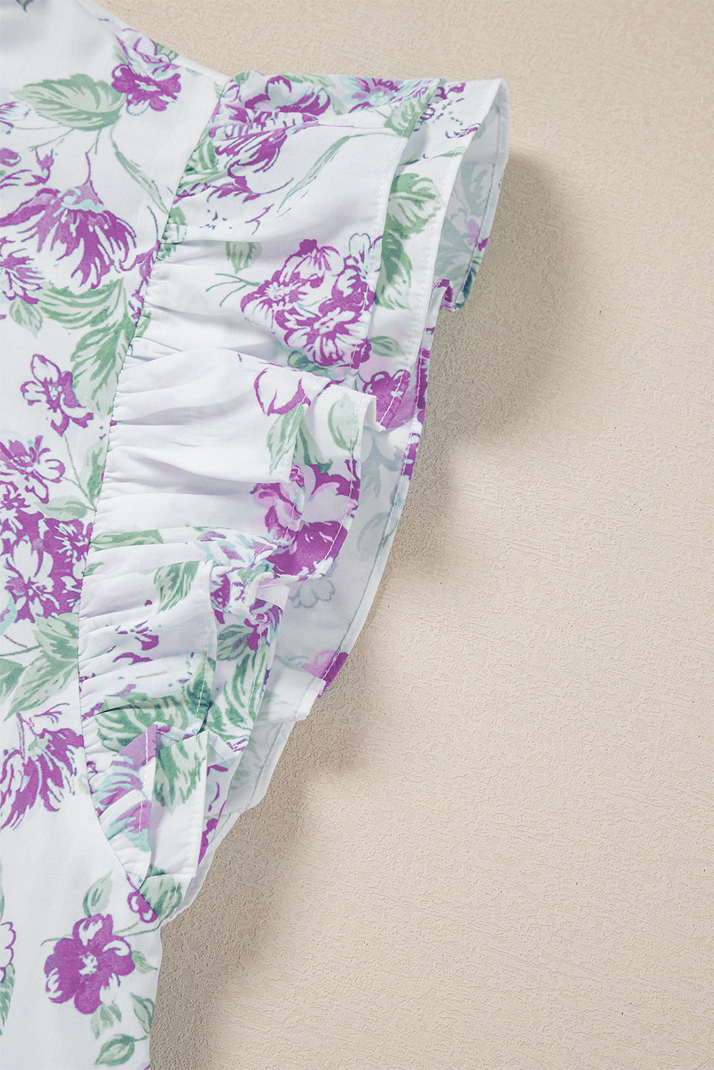 Purple Floral Print Ruffle Sleeve Frilly Button Up Shirt