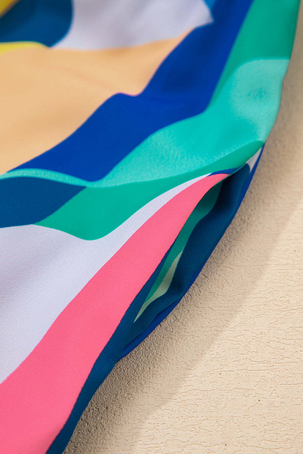 Blue Abstract Print V Neck Cap Sleeve Pocketed Mini Dress