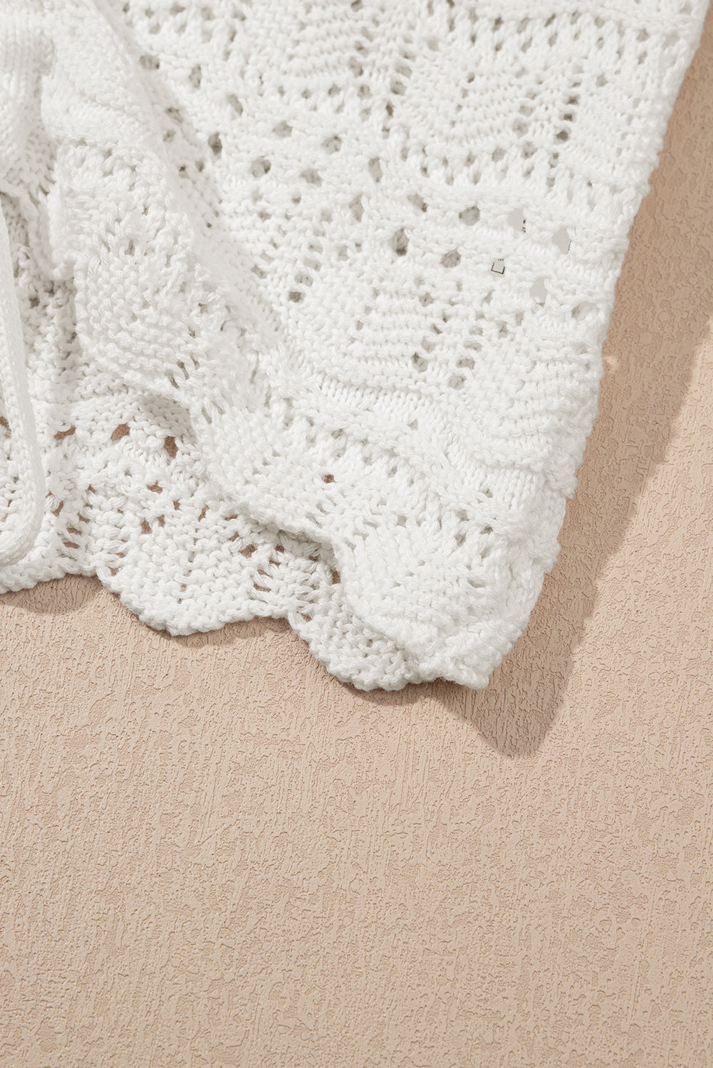 Beige Trendy Hollowed Knit V Neck Drawstring Sweater Vest