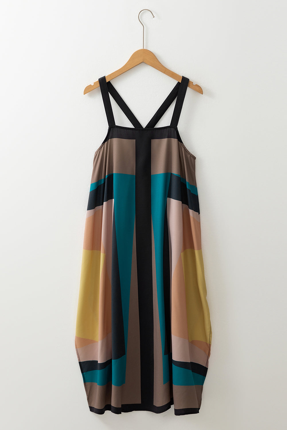 Brown Retro Geometric Printed Y Back Sleeveless Dress