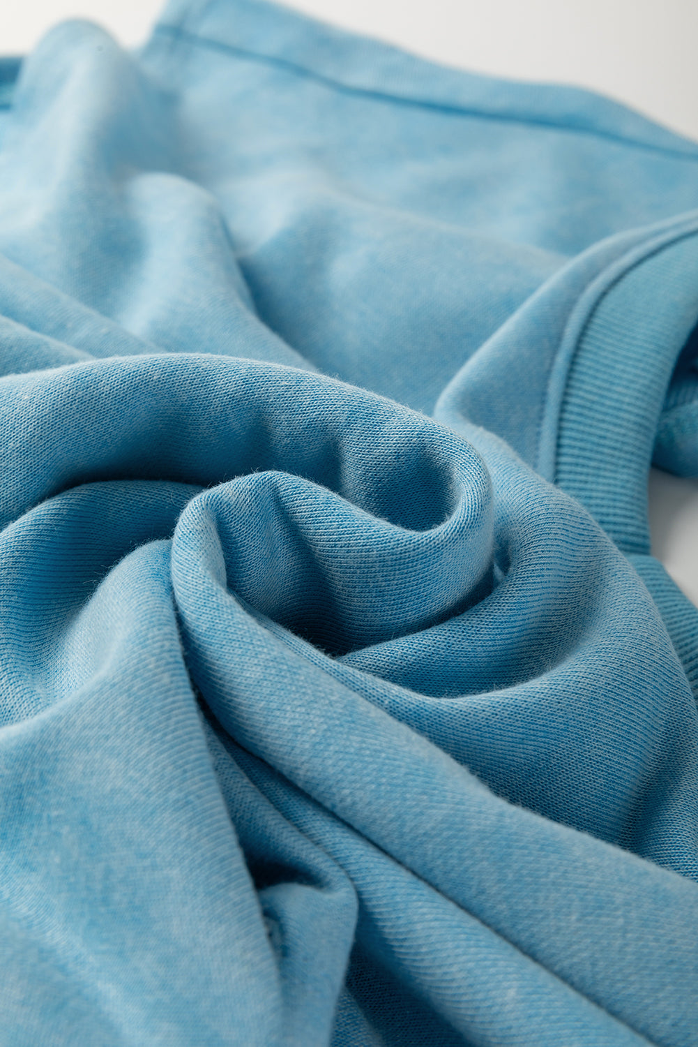 Mist Blue Mineral Wash Drawstring Elastic Waistband Hollow Out Back Short Sleeve Romper