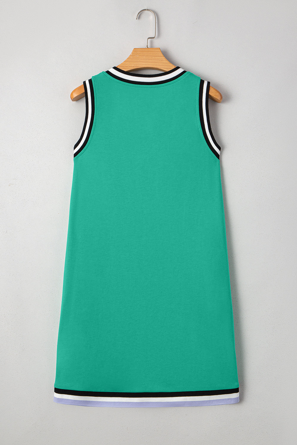 Mint Green Contrast Striped Detail Glitter Baseball Patched V Neck Tank Dress