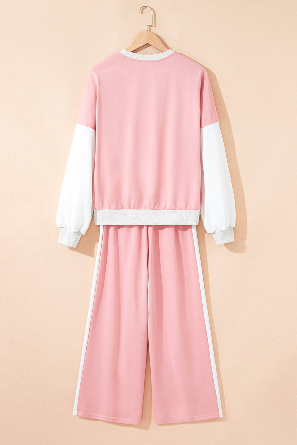 Light Pink 2pcs Color Block Pullover Loose Pant Set