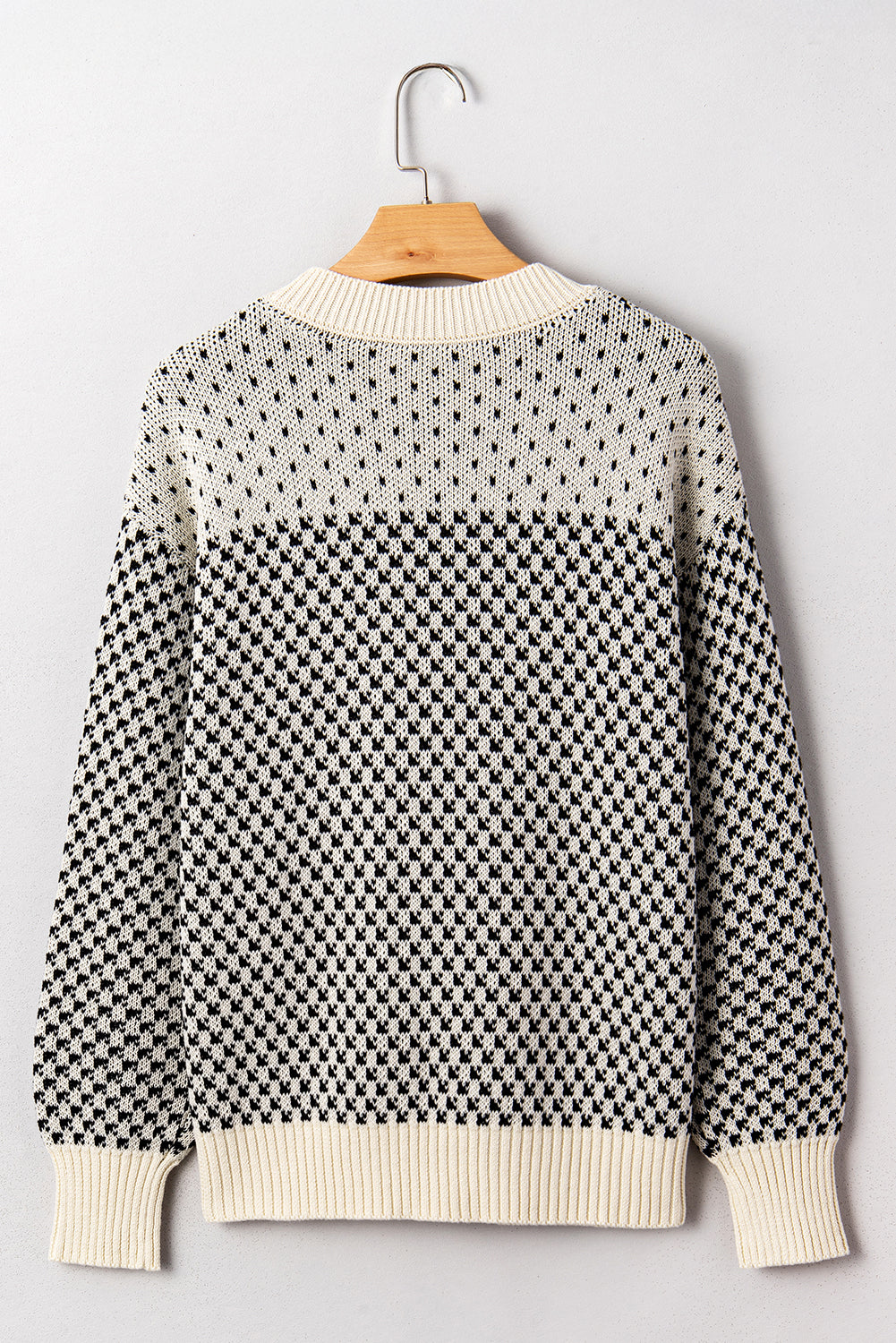 Black Contrast Color Pattern Lantern Sleeve Sweater