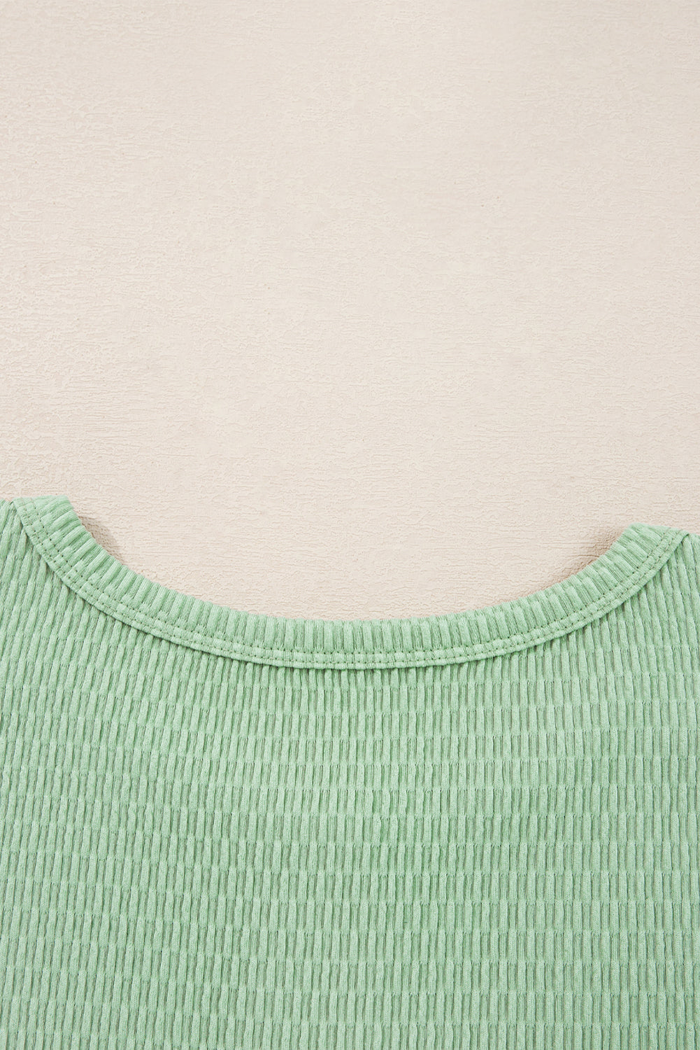 Meadow Mist Green Textured Knit Drop Shoulder Color Block Detail Long Sleeve Henley Top