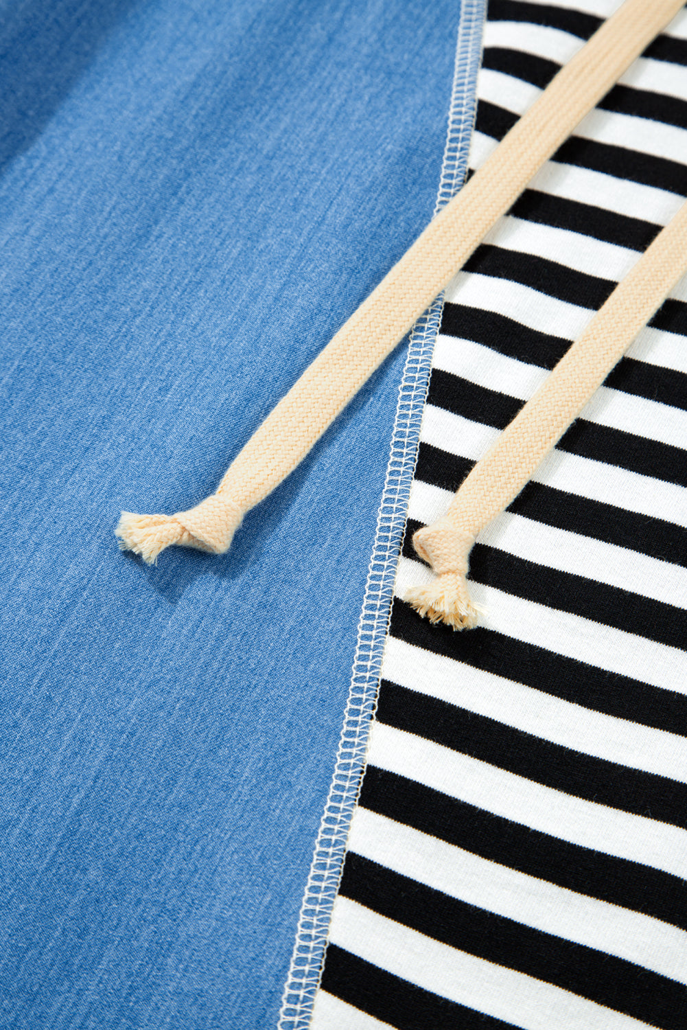 Black Stripe Denim Color Block Quarter Zip Baggy Drawstring Hoodie