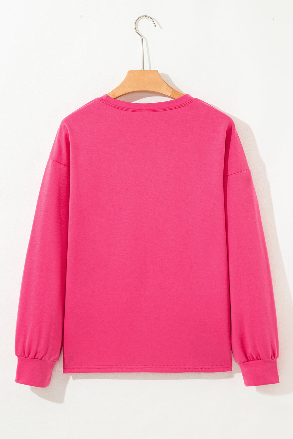 Strawberry Pink Floral Hemline Patchwork Round Neck Casual Top