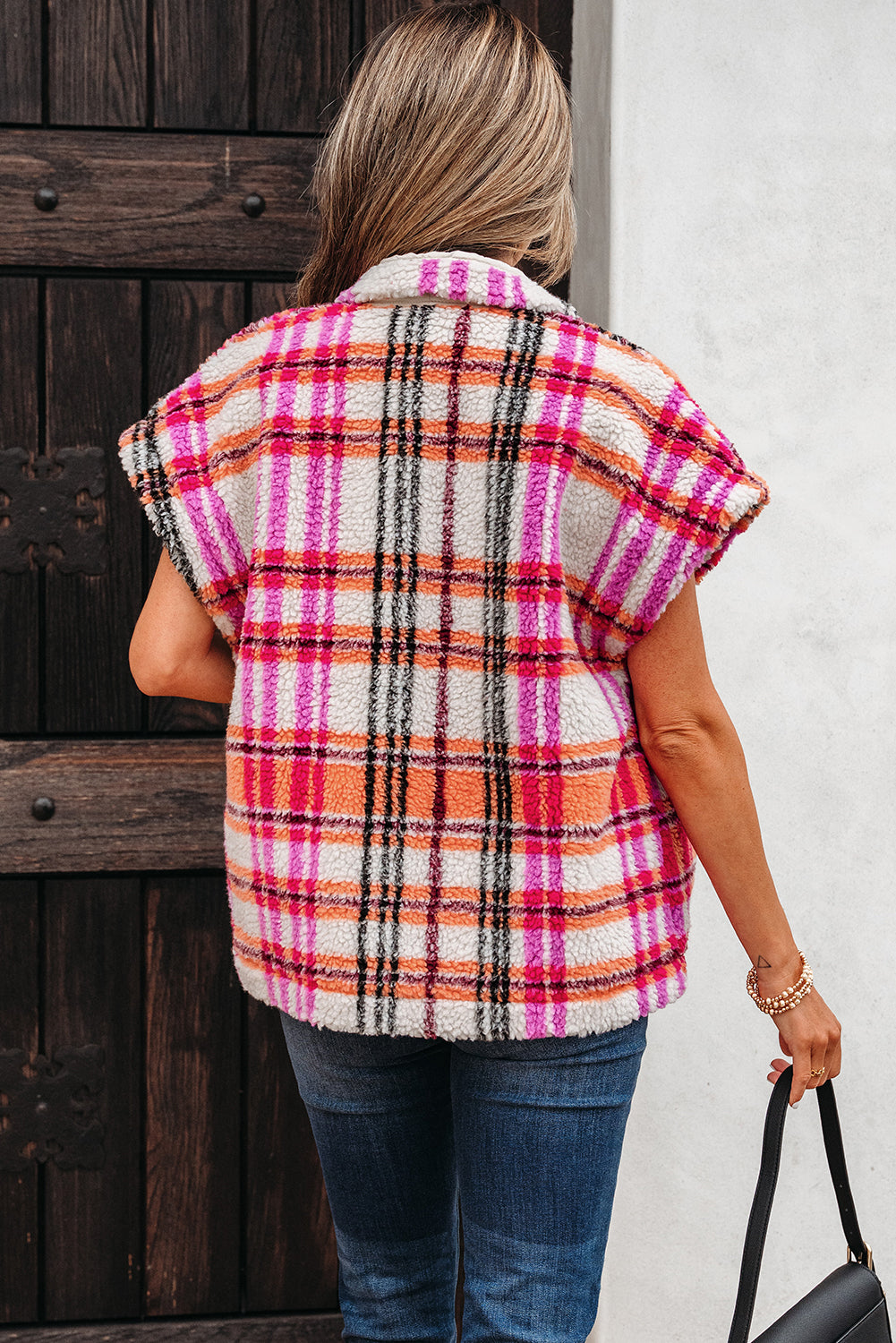 Rose Sherpa Plaid Jacket Vest
