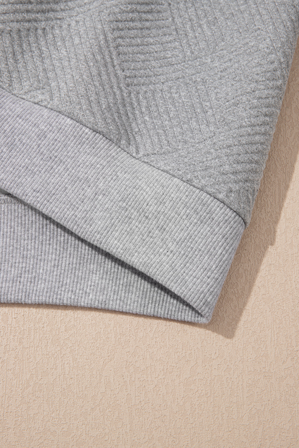 Medium Grey Trendy Textured Half Zip Loose Sweatshirt