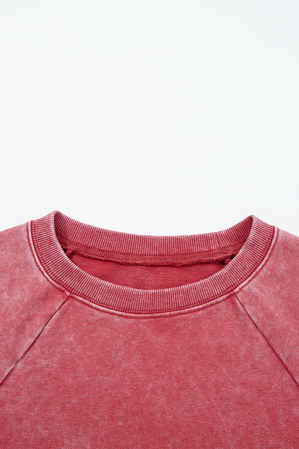 Racing Red Mineral Wash Raglan Sleeve Raw Hem Crop Sweatshirt