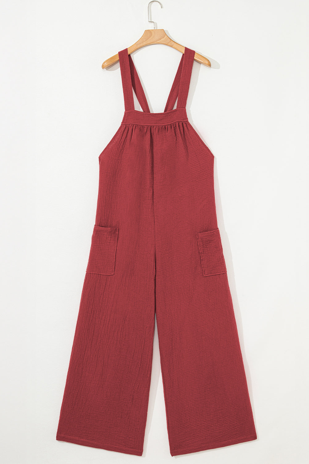 Red Clay Knotted Back Strap Cotton Bib Jumpsuit